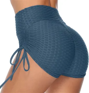 2024 Women's High Waist Yoga Shorts with Side Strappy Tummy Control Running Gym SweatShorts Workout Textured Biker Shorts
