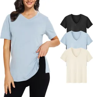 3 Pack V Neck T Shirt for Women Plus Size, Short Sleeve Casual Tops Summer 2025 Basic Tees