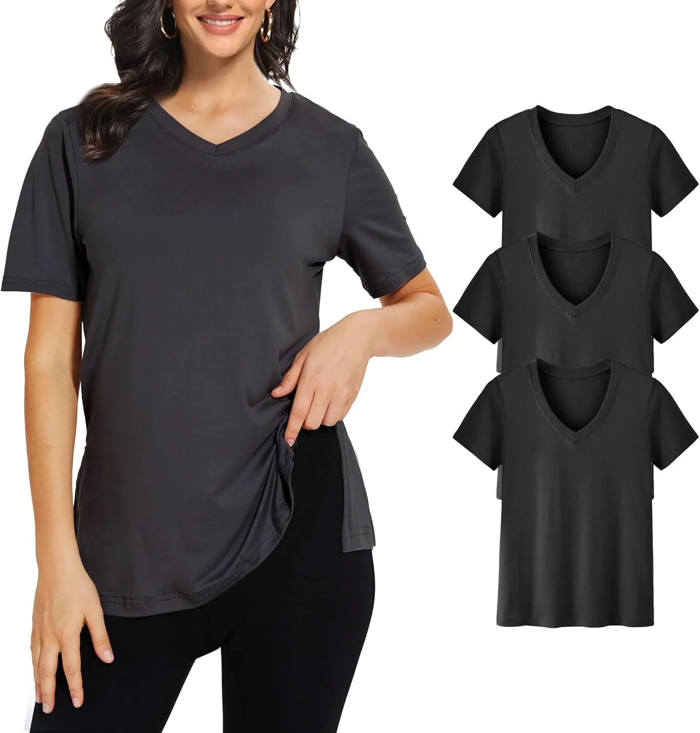 3 Pack V Neck T Shirt for Women Plus Size, Short Sleeve Casual Tops Summer 2025 Basic Tees
