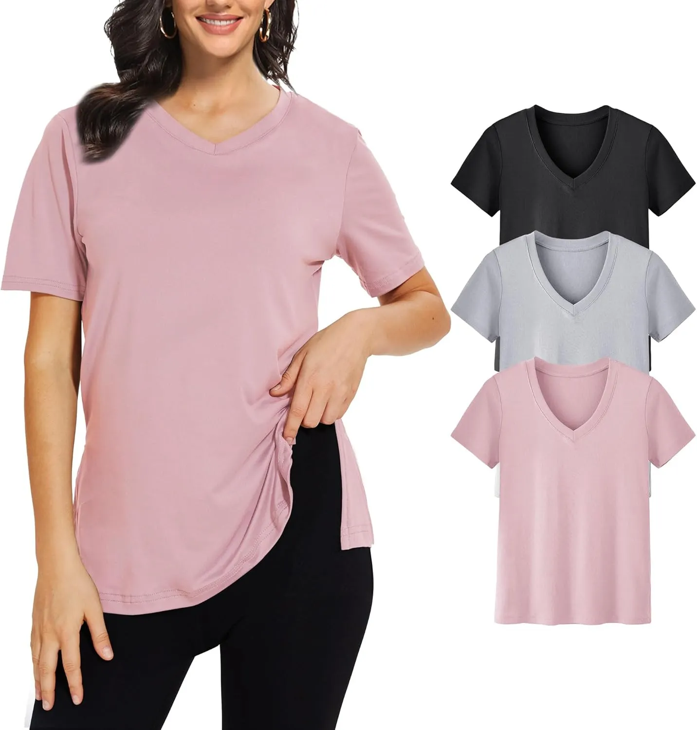 3 Pack V Neck T Shirt for Women Plus Size, Short Sleeve Casual Tops Summer 2025 Basic Tees