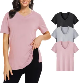 3 Pack V Neck T Shirt for Women Plus Size, Short Sleeve Casual Tops Summer 2025 Basic Tees
