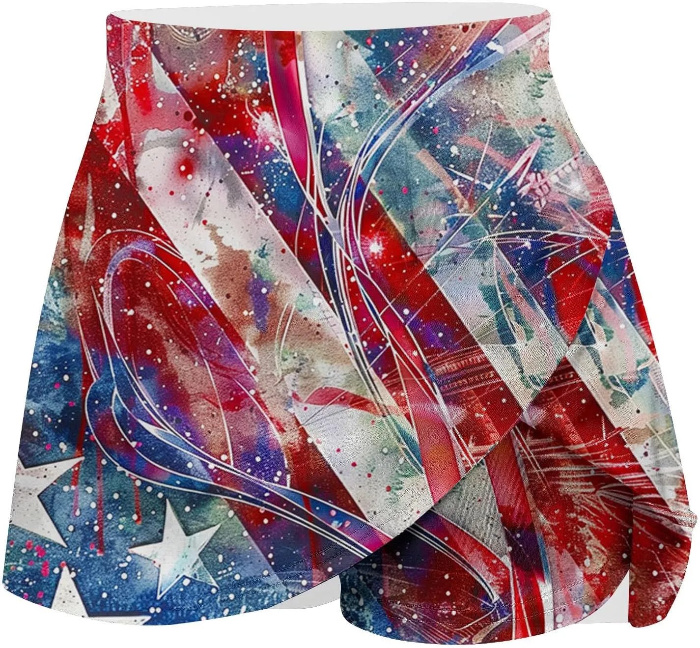 4th of July Skort Patriotic Skirts for Women American Flag Tennis Skirts with Shorts High Waisted Flowy Summer Skorts