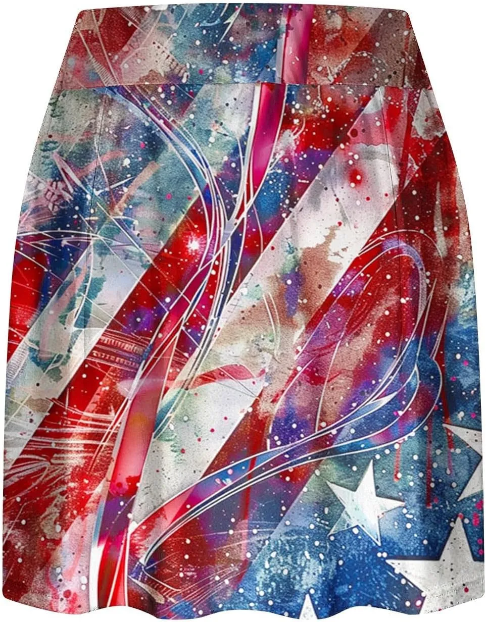 4th of July Skort Patriotic Skirts for Women American Flag Tennis Skirts with Shorts High Waisted Flowy Summer Skorts