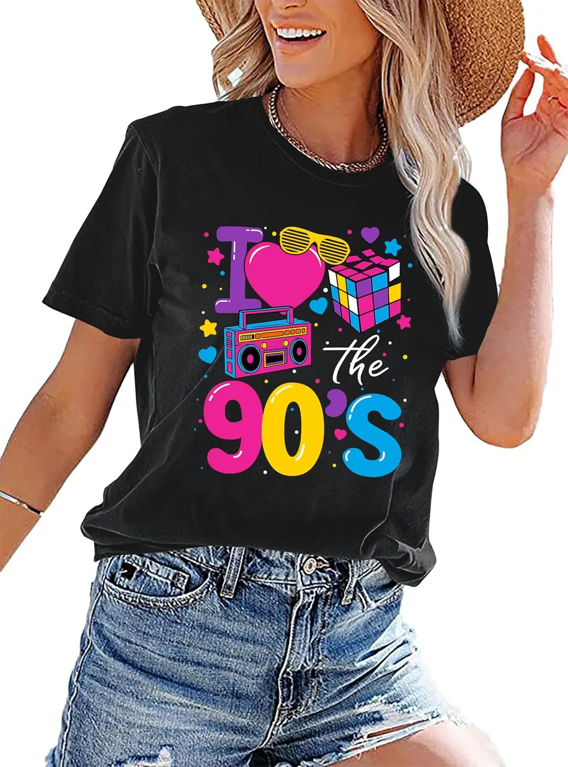 90s Shirt for Women: I Love The 90s Shirt Graphic Vintage Tees 90's Neon Party Outfits Tops
