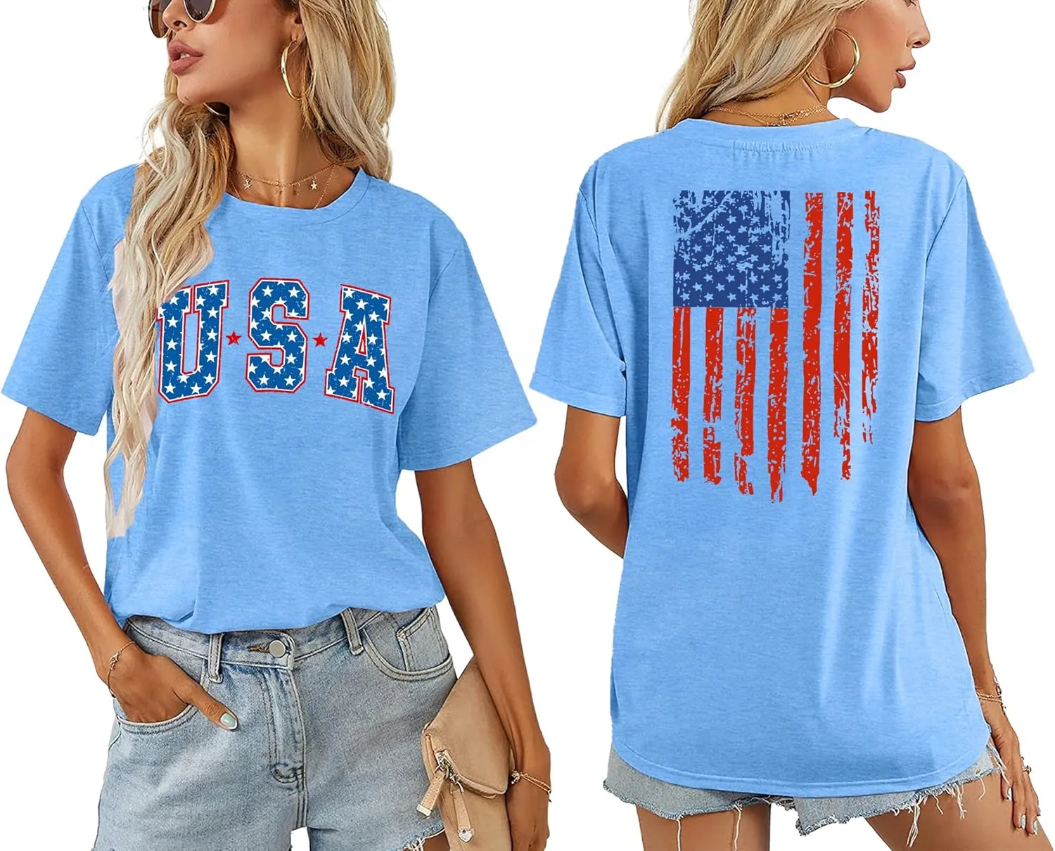 American Flag Shirts for Women: 4th of July T Shirt Funny USA Print Tees Patriotic Casual Short Sleeve Tops