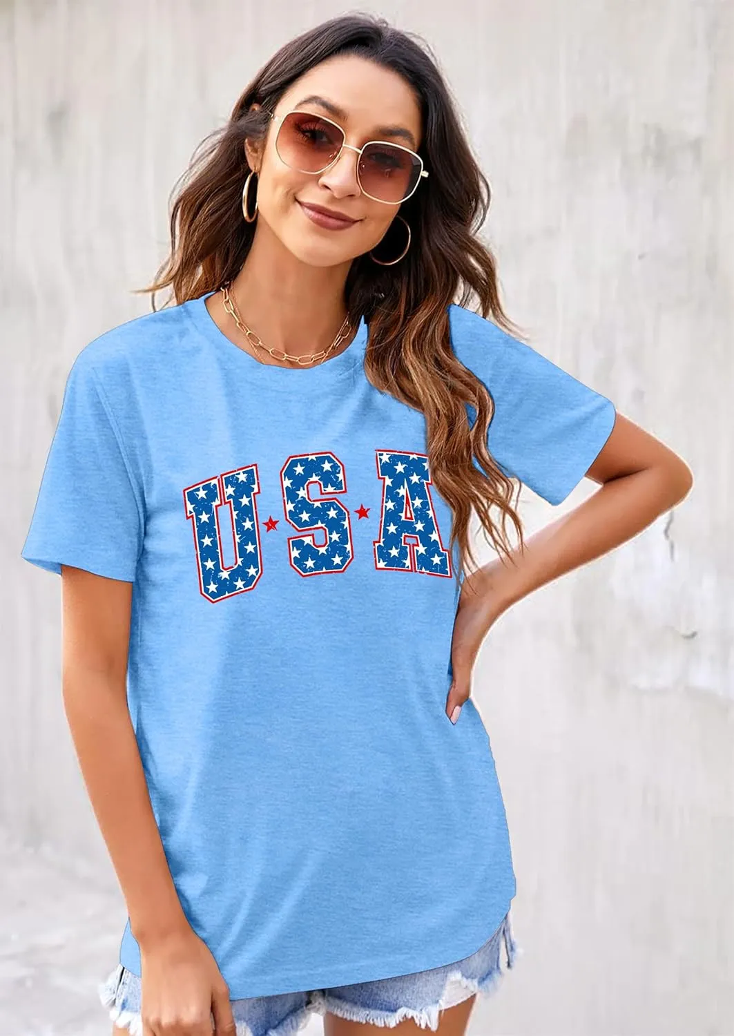 American Flag Shirts for Women: 4th of July T Shirt Funny USA Print Tees Patriotic Casual Short Sleeve Tops