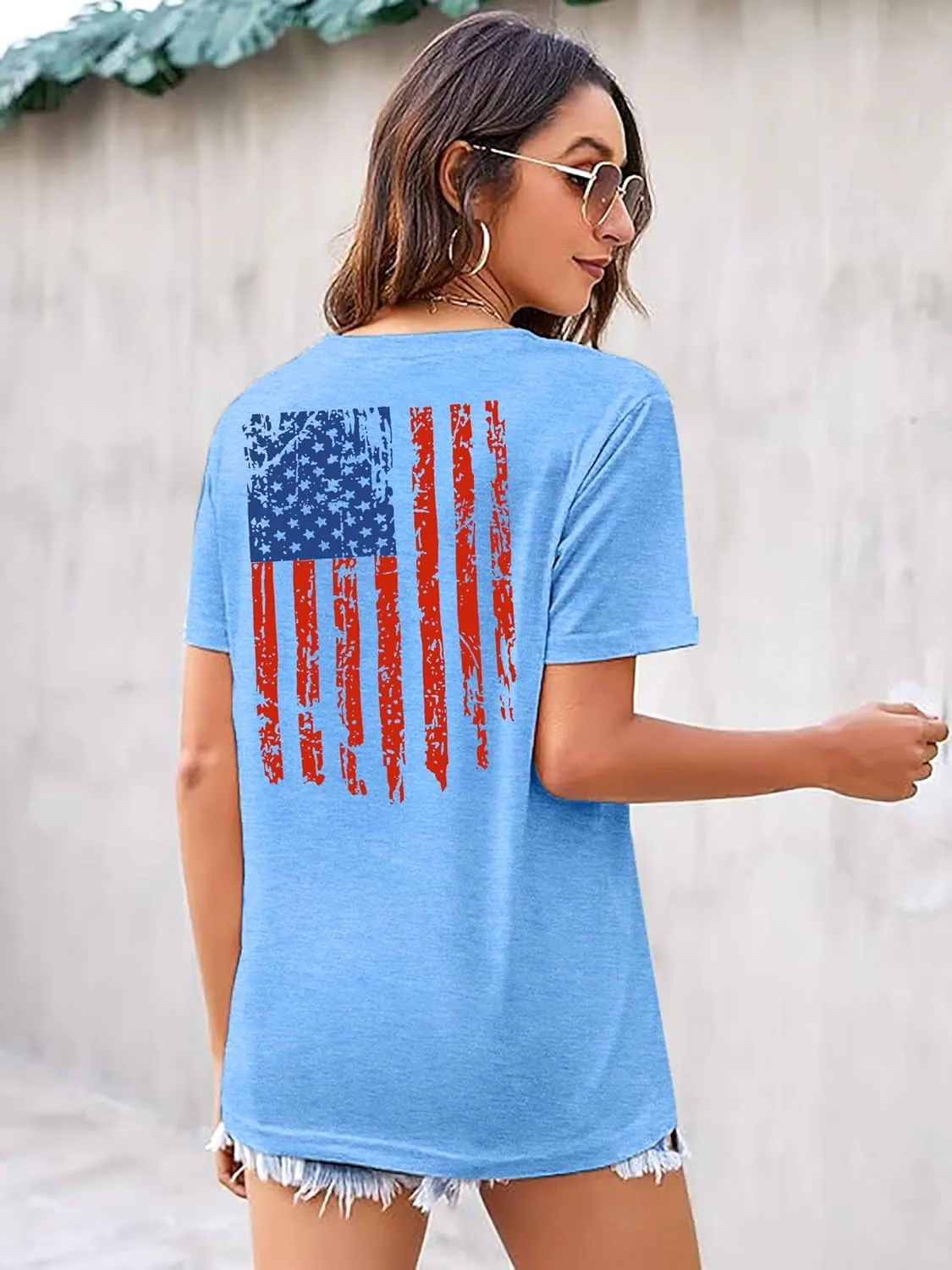 American Flag Shirts for Women: 4th of July T Shirt Funny USA Print Tees Patriotic Casual Short Sleeve Tops