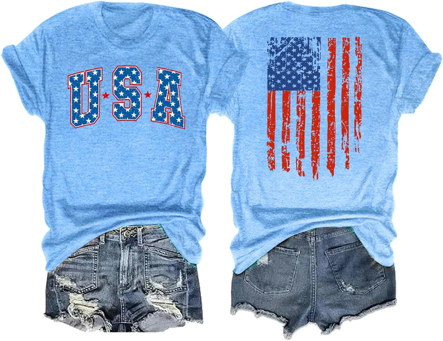 American Flag Shirts for Women: 4th of July T Shirt Funny USA Print Tees Patriotic Casual Short Sleeve Tops
