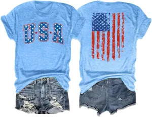 American Flag Shirts for Women: 4th of July T Shirt Funny USA Print Tees Patriotic Casual Short Sleeve Tops