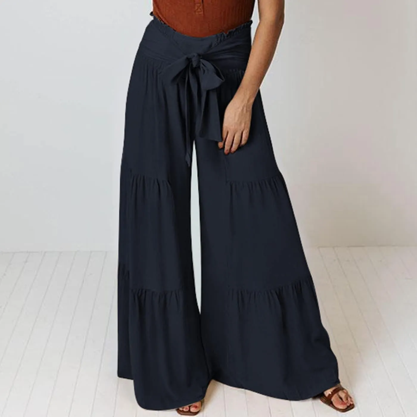 Arssm Women Wide Leg Pants High Waist Dressy Bow Tie Pant Work Business Casual Trousers