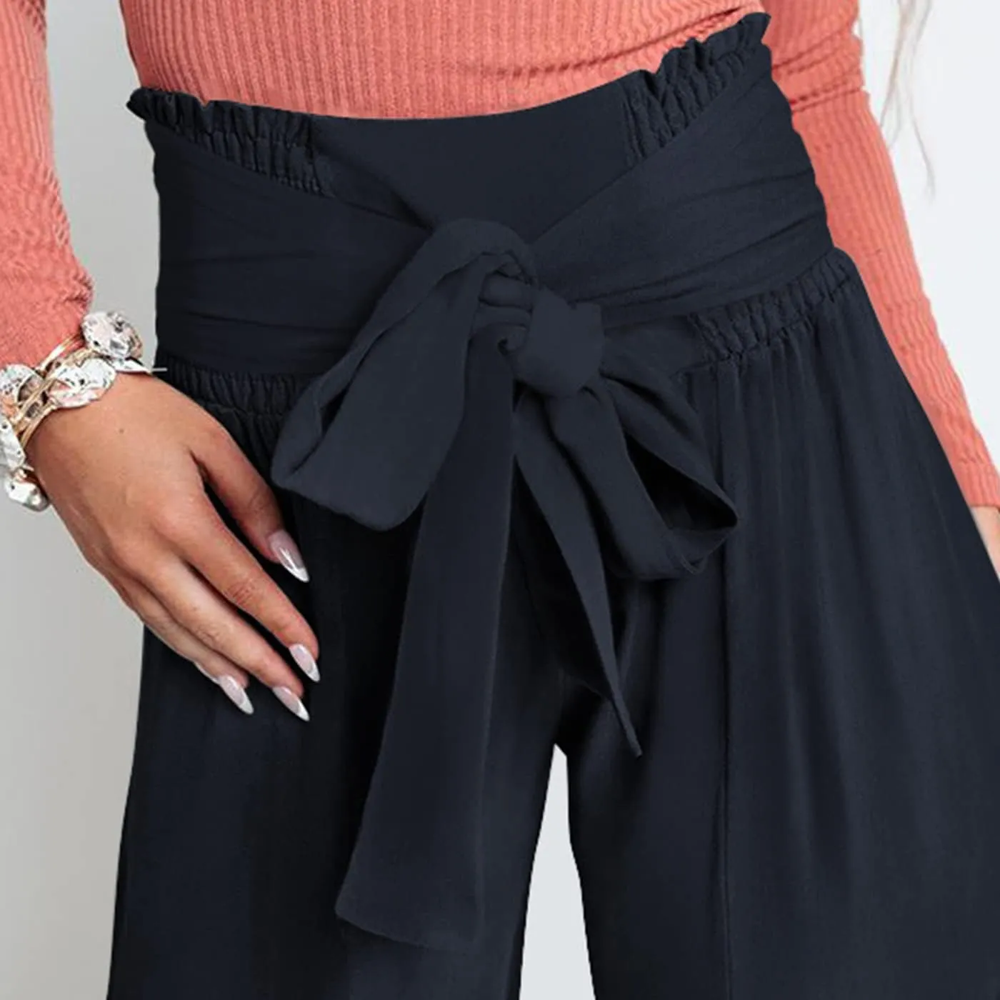 Arssm Women Wide Leg Pants High Waist Dressy Bow Tie Pant Work Business Casual Trousers