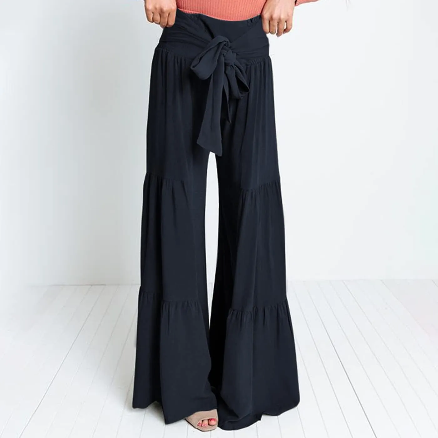 Arssm Women Wide Leg Pants High Waist Dressy Bow Tie Pant Work Business Casual Trousers