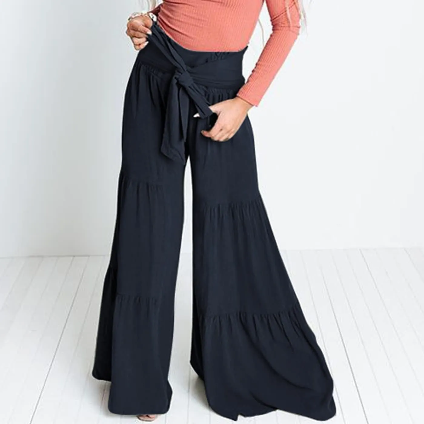 Arssm Women Wide Leg Pants High Waist Dressy Bow Tie Pant Work Business Casual Trousers
