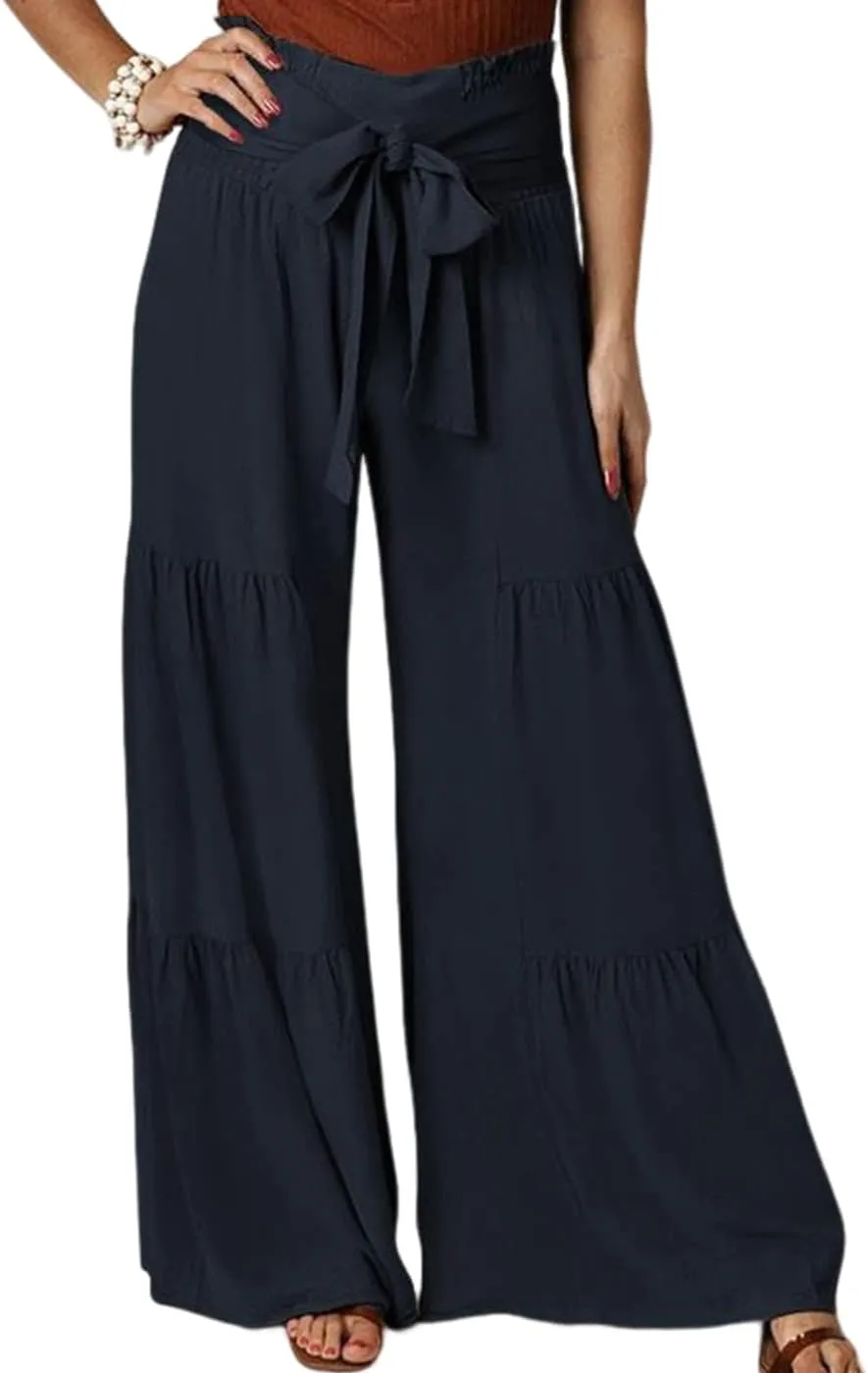 Arssm Women Wide Leg Pants High Waist Dressy Bow Tie Pant Work Business Casual Trousers