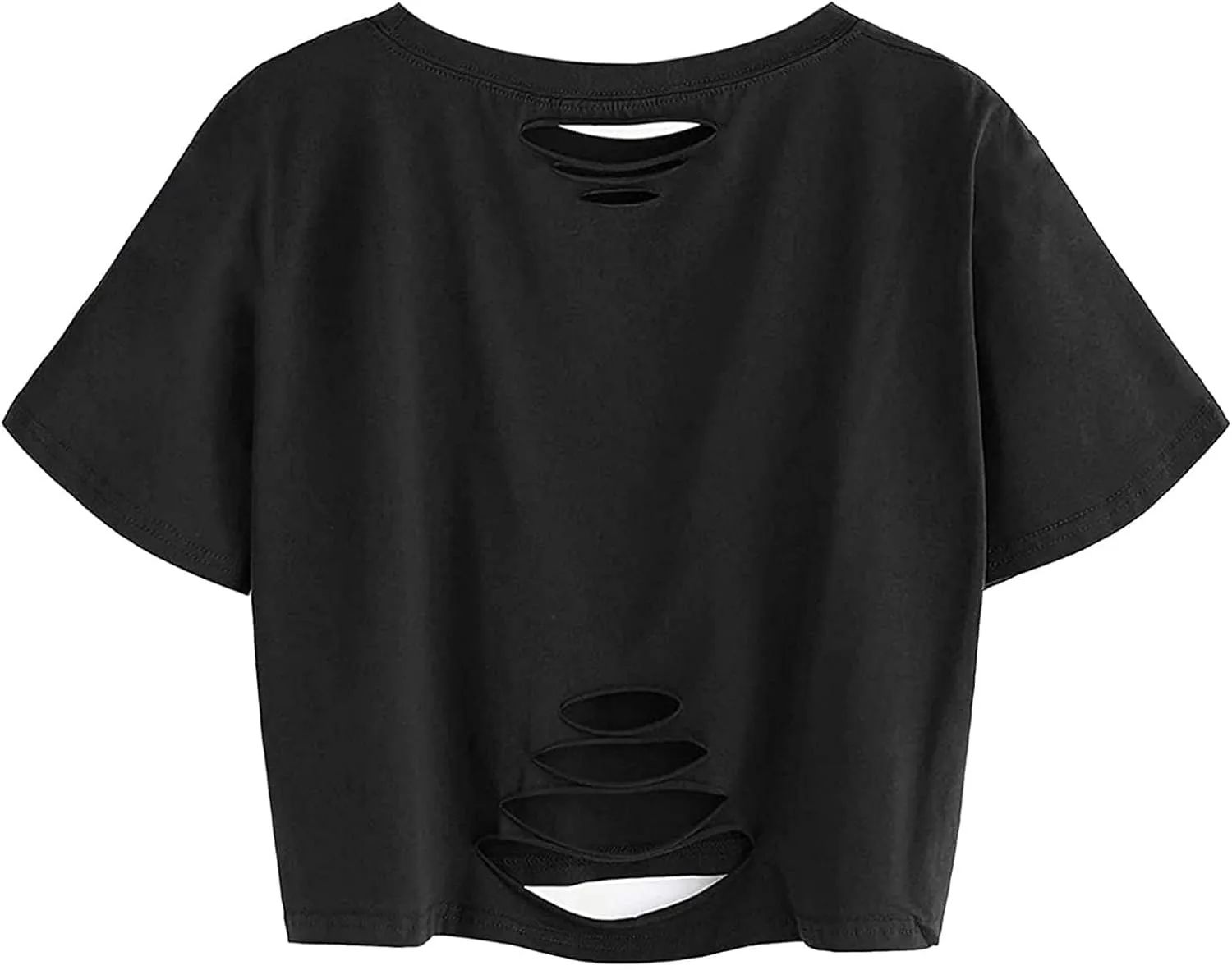 Avanova Women Skull Finger Graphic Distressed Tee Shirt Ripped Short Sleeve Crop Tops