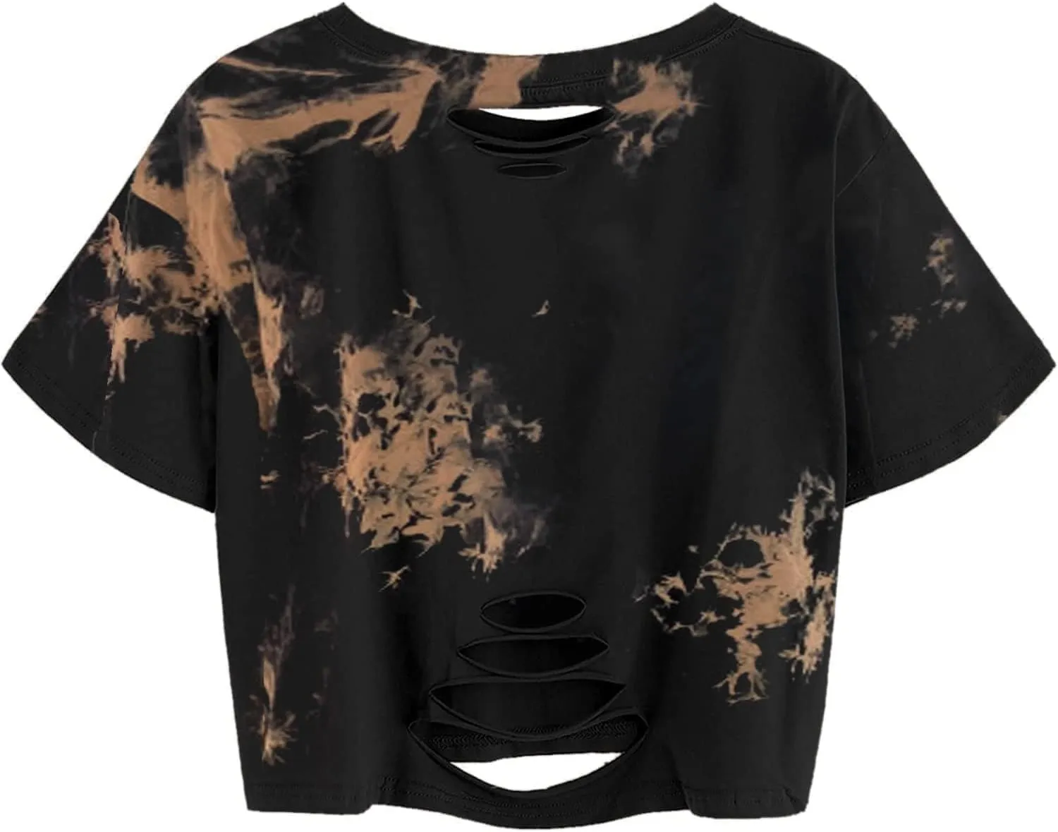 Avanova Women Sun Moon Graphic Distressed Crop Top Oversized Short Sleeve Ripped Tee Shirt