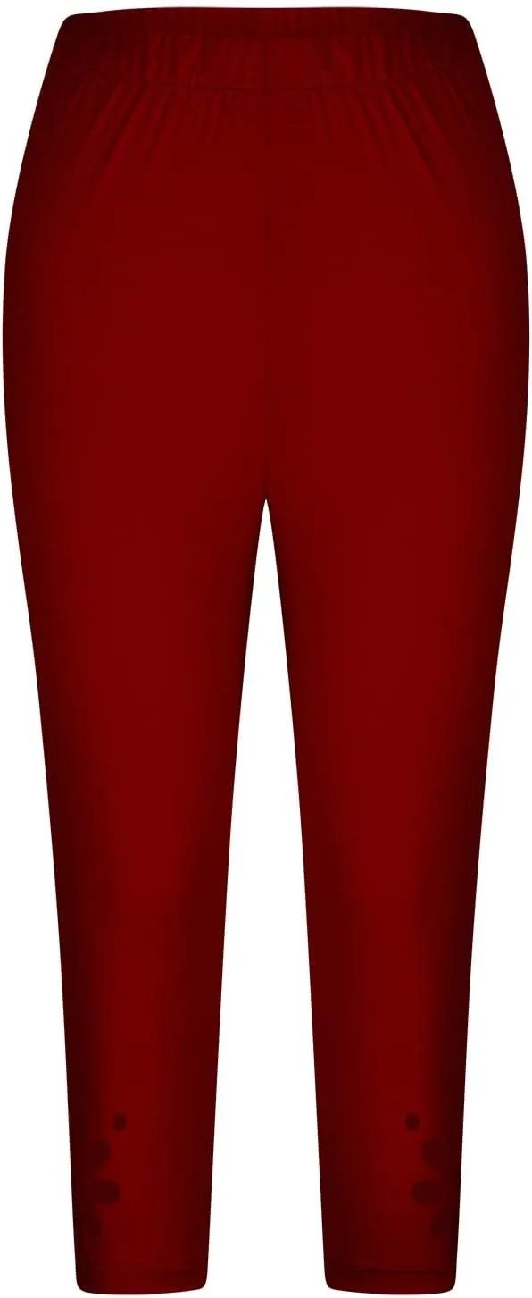 Capri Leggings for Women Tummy Control Knee Length Capri Shorts Dressy 2024 Summer Cropped Pants Casual Comfy Solid Capris