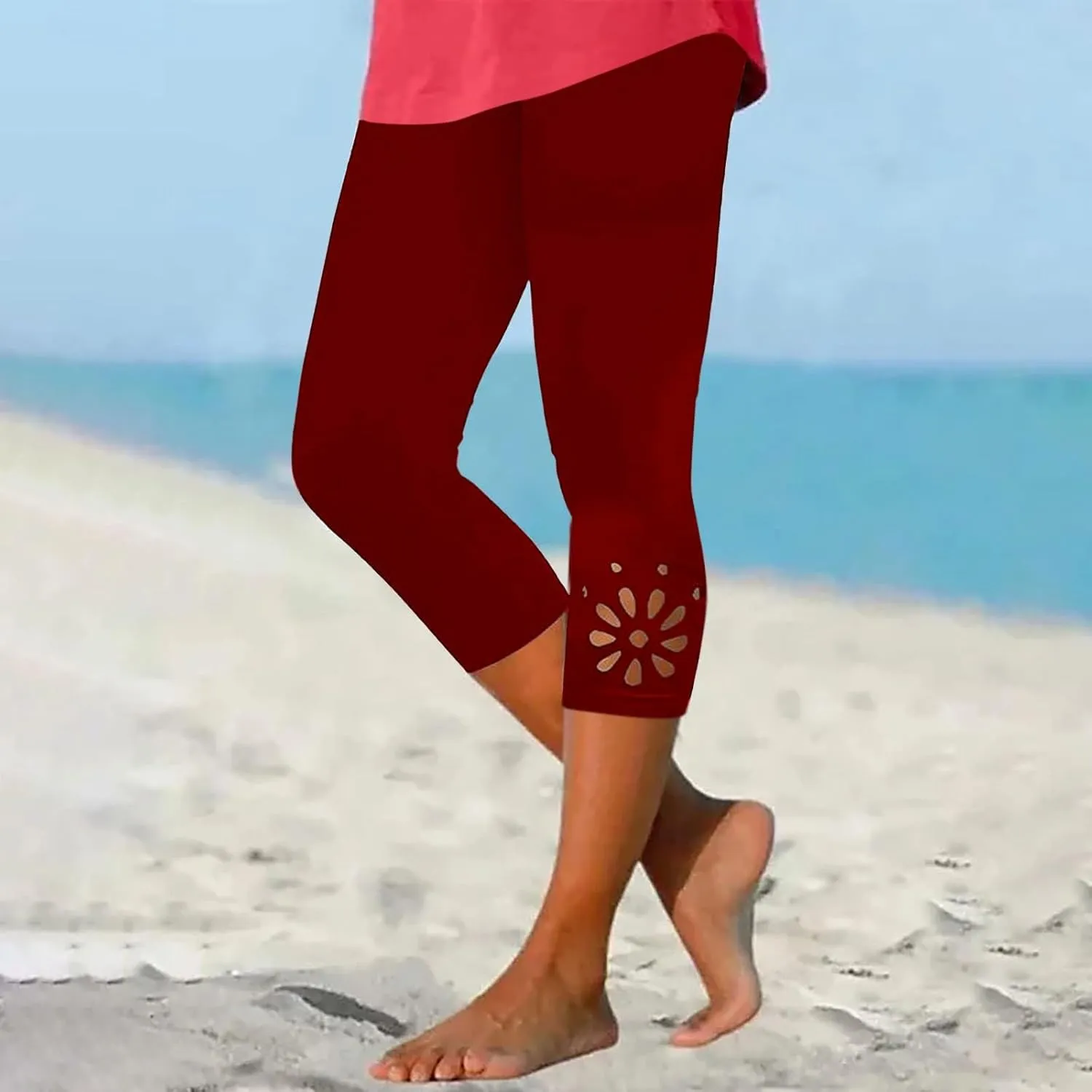 Capri Leggings for Women Tummy Control Knee Length Capri Shorts Dressy 2024 Summer Cropped Pants Casual Comfy Solid Capris