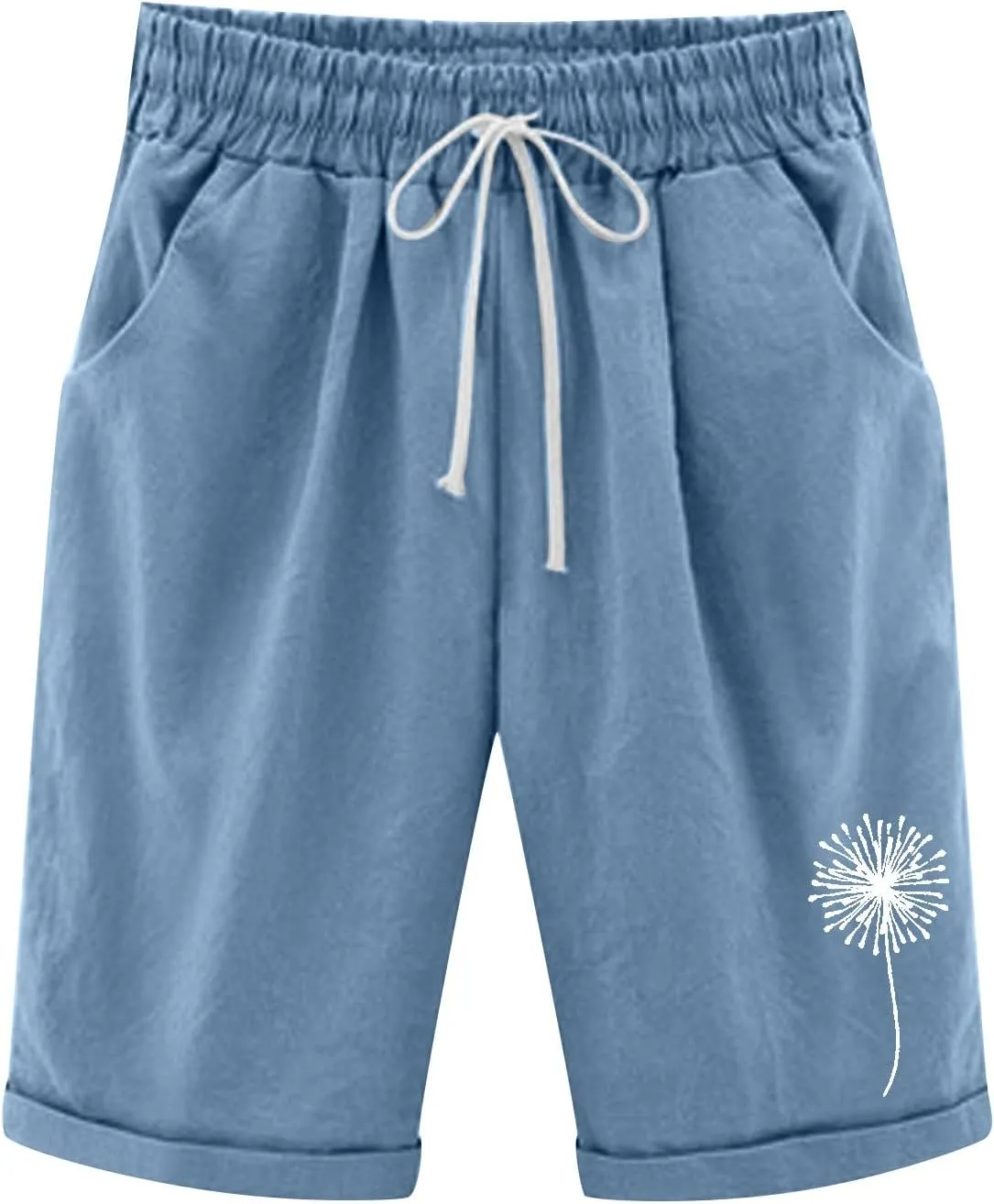 Capri Pants for Women Striped Linen Capris Comfort Plus Size Pants Elastic High Waisted Drawstring Rolled Hem Shorts