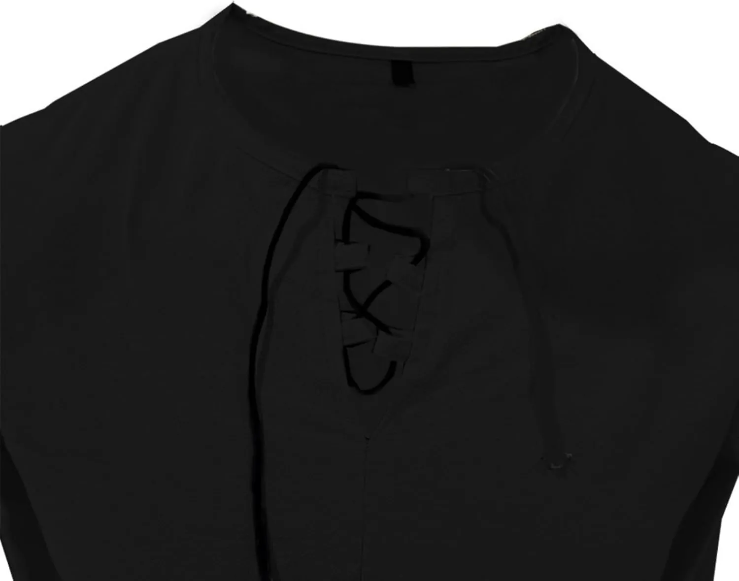 Cotton Linen Shirts Men V Neck Lace Up Long Sleeve Solid Color Drawstring Renaissance Loose Summer Casual Tops