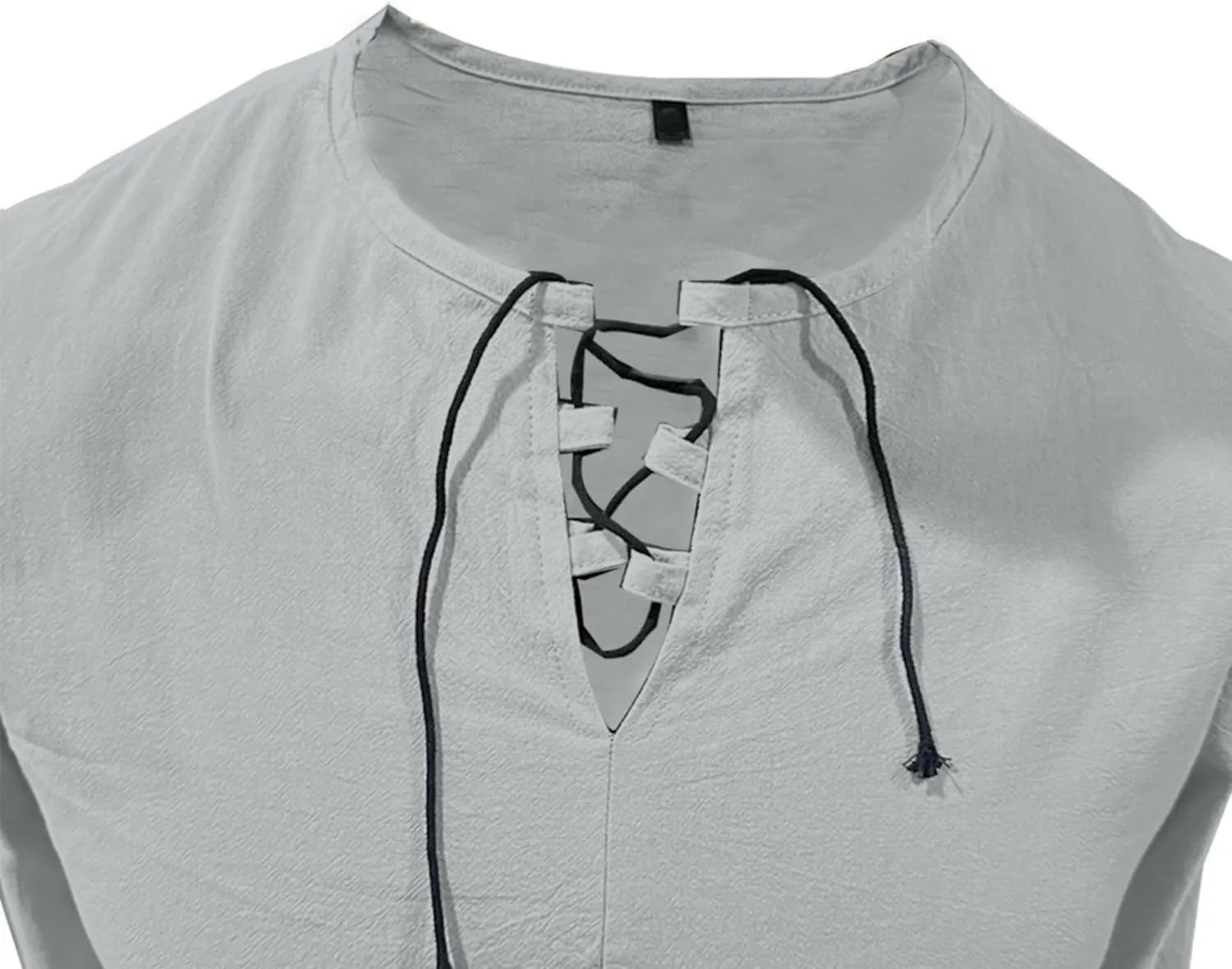 Cotton Linen Shirts Men V Neck Lace Up Long Sleeve Solid Color Drawstring Renaissance Loose Summer Casual Tops