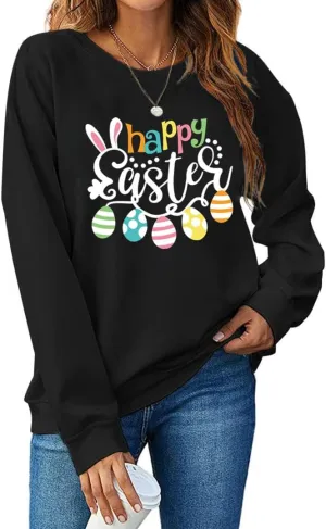Easter Bunny Sweatshirt Women Long Sleeve Cute Rabbit Bunny Peeps Graphic Tees Happy Easter Pullover Tops