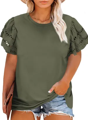 Eytino Womens Plus Size Tops Short Sleeve Round Neck Hollow Out Casual Loose Tunic Tees Shirts(1X-5X)