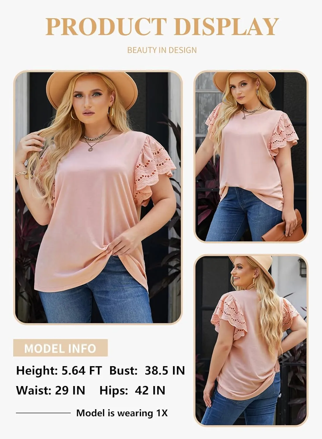 Eytino Womens Plus Size Tops Short Sleeve Round Neck Hollow Out Casual Loose Tunic Tees Shirts(1X-5X)