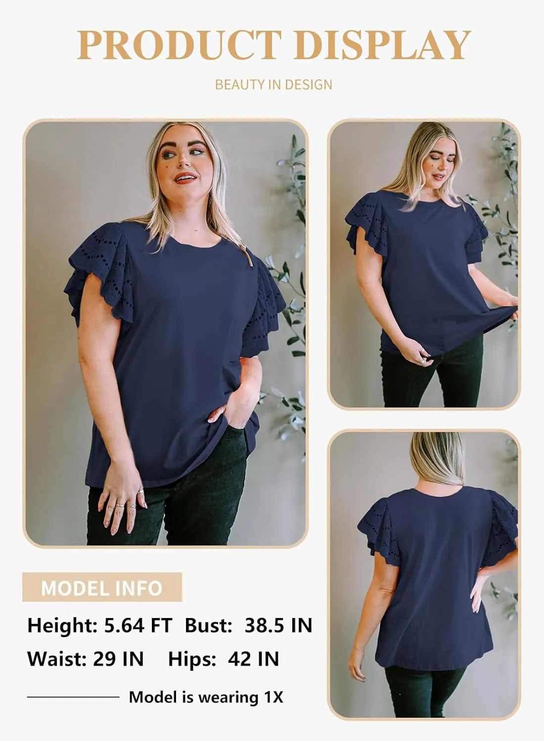 Eytino Womens Plus Size Tops Short Sleeve Round Neck Hollow Out Casual Loose Tunic Tees Shirts(1X-5X)