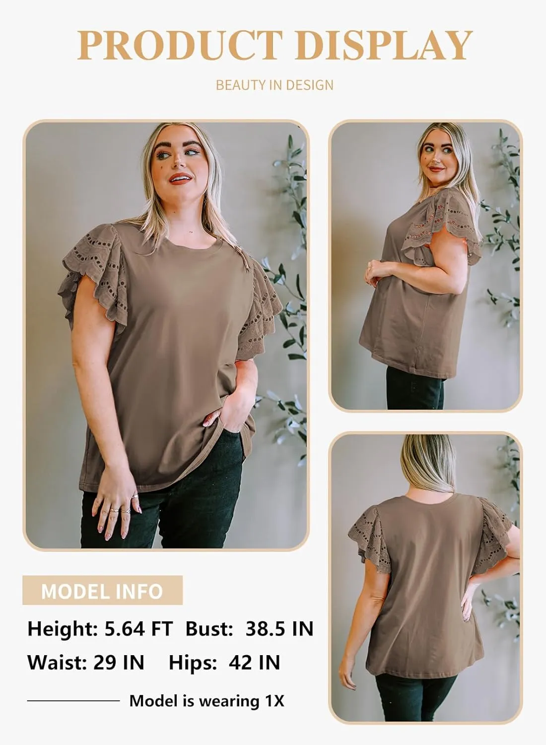 Eytino Womens Plus Size Tops Short Sleeve Round Neck Hollow Out Casual Loose Tunic Tees Shirts(1X-5X)