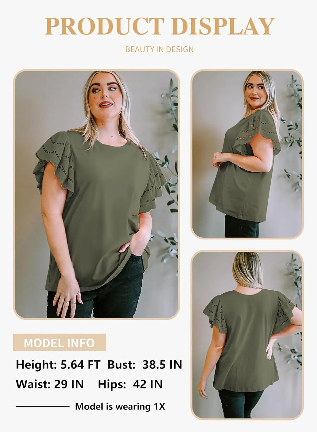 Eytino Womens Plus Size Tops Short Sleeve Round Neck Hollow Out Casual Loose Tunic Tees Shirts(1X-5X)