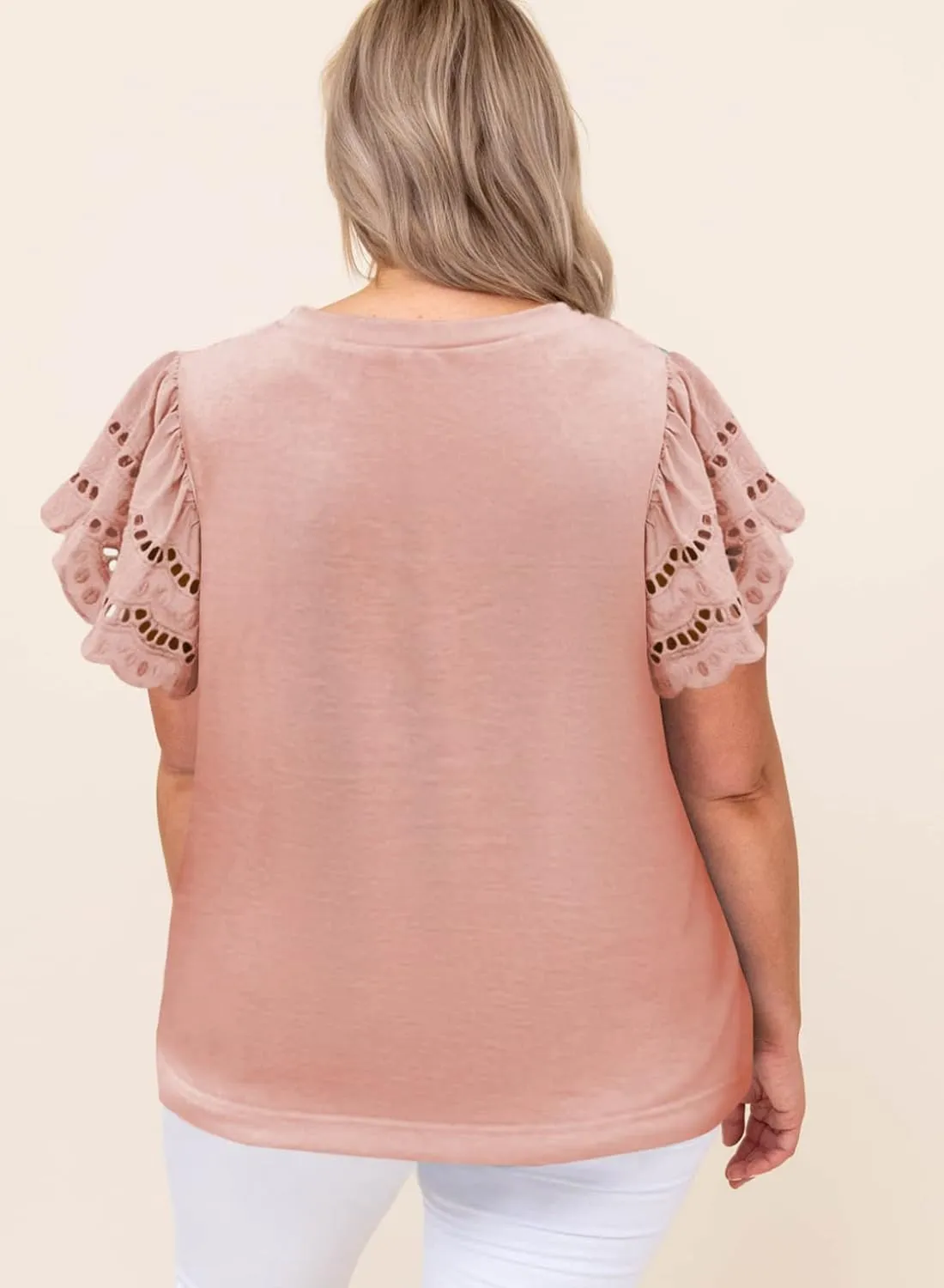 Eytino Womens Plus Size Tops Short Sleeve Round Neck Hollow Out Casual Loose Tunic Tees Shirts(1X-5X)