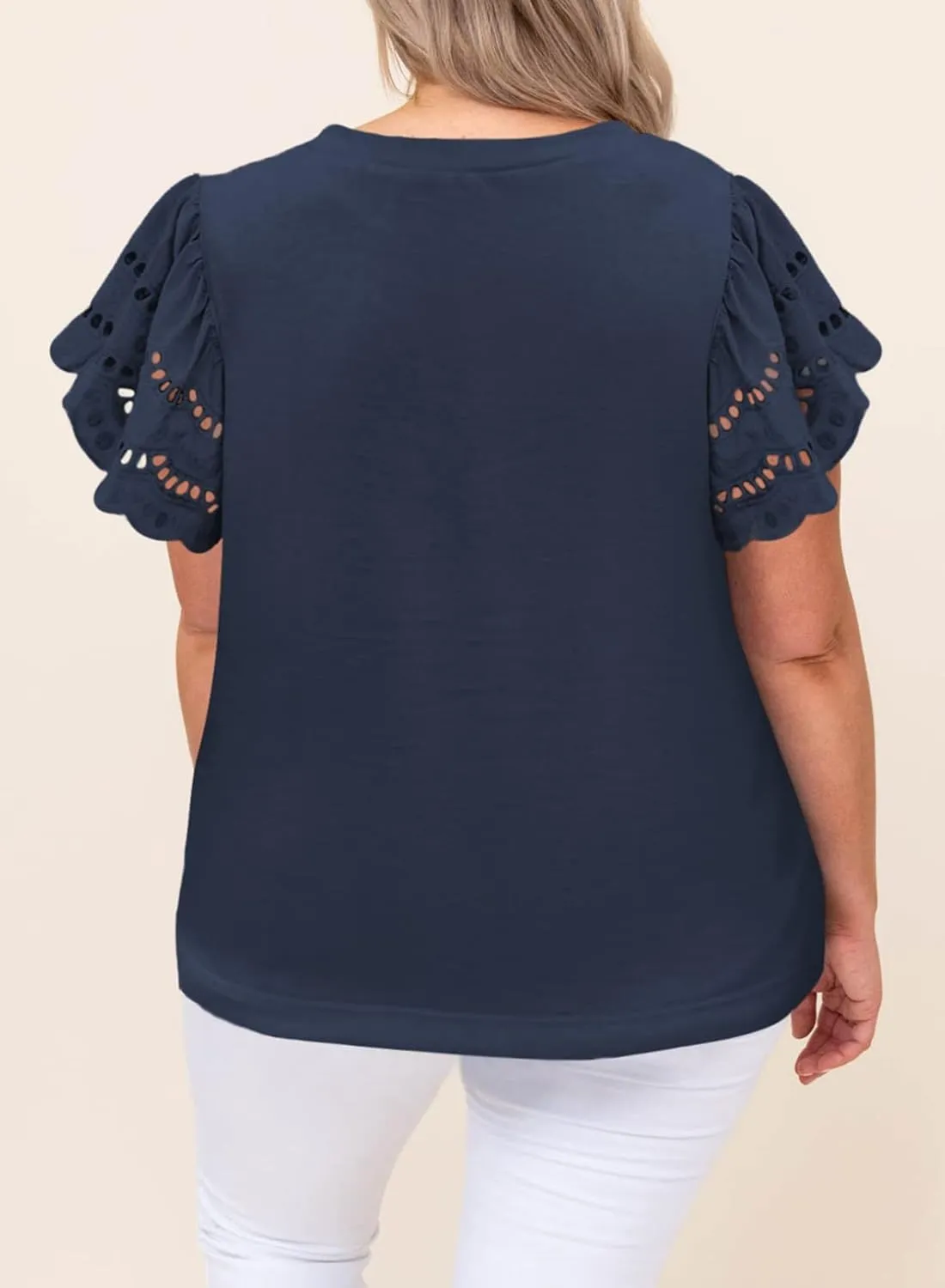 Eytino Womens Plus Size Tops Short Sleeve Round Neck Hollow Out Casual Loose Tunic Tees Shirts(1X-5X)
