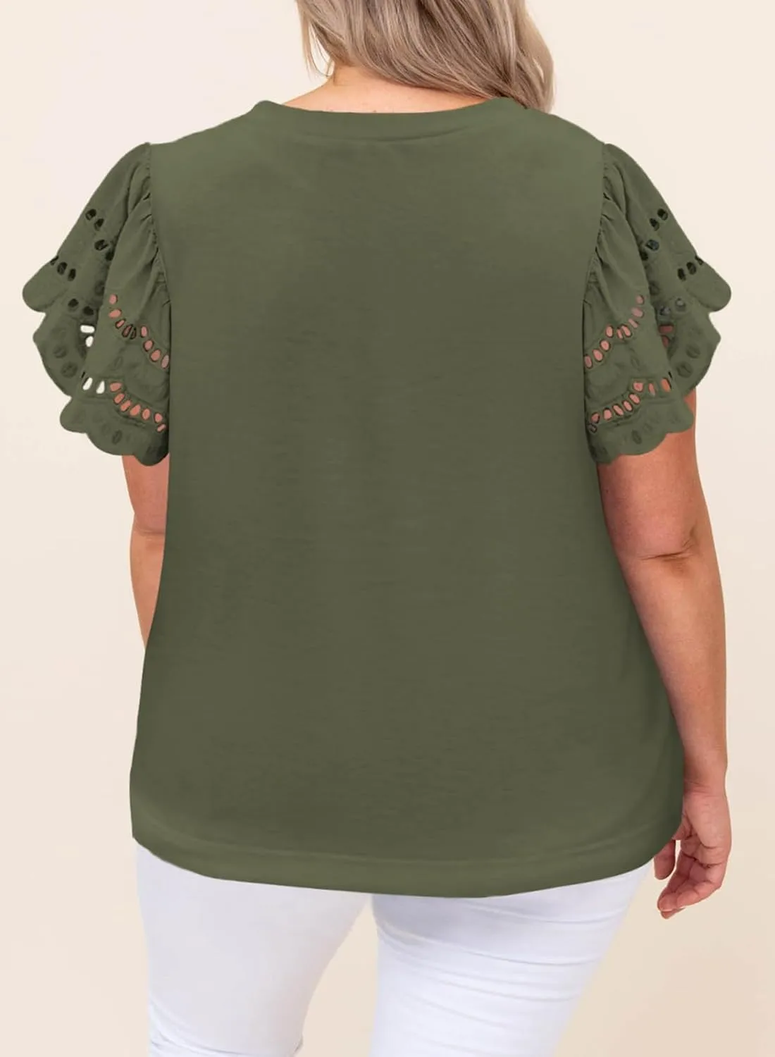 Eytino Womens Plus Size Tops Short Sleeve Round Neck Hollow Out Casual Loose Tunic Tees Shirts(1X-5X)