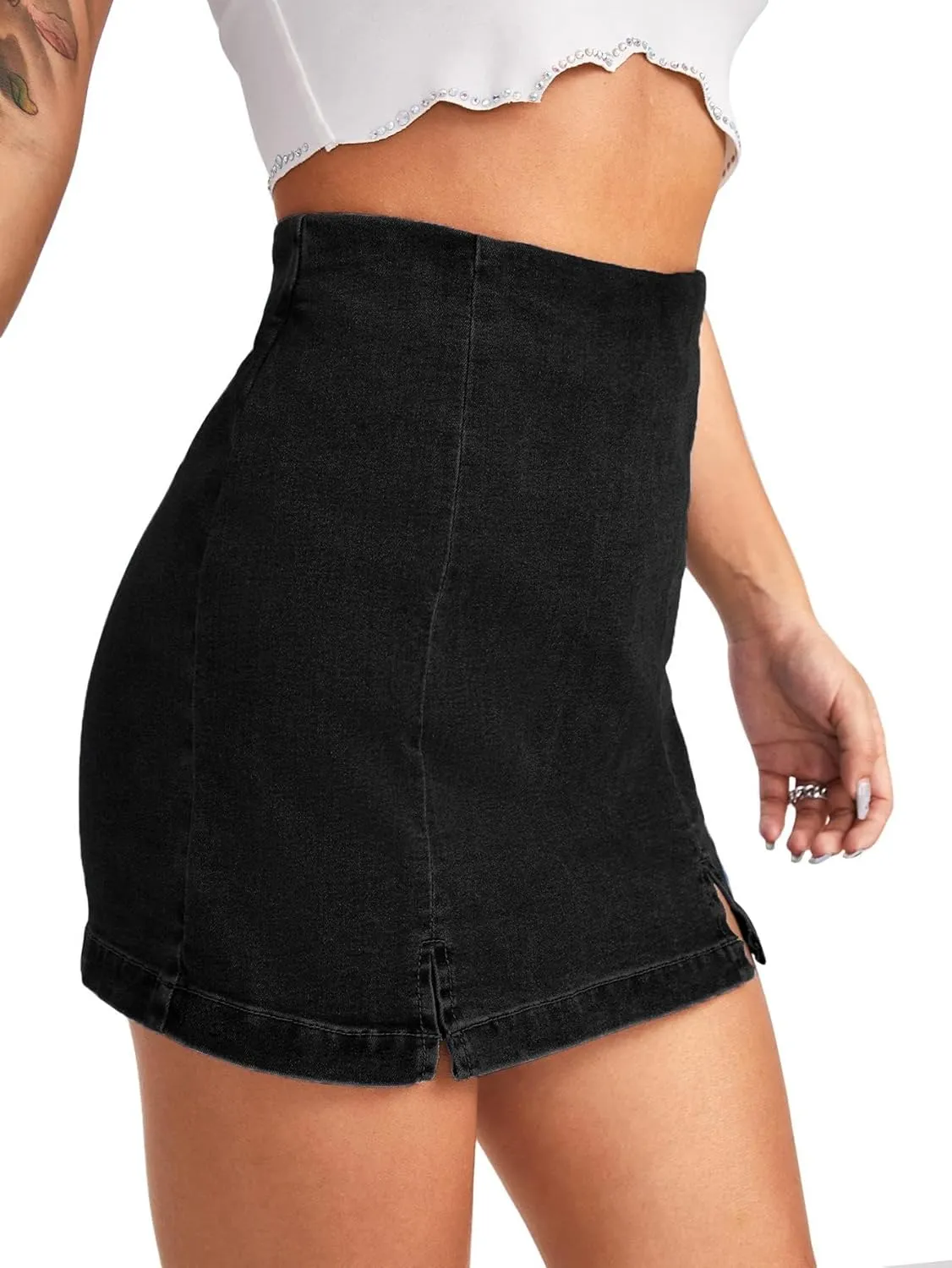 Floerns Women's Casual Split Hem High Waist Denim Skorts Skirt Shorts