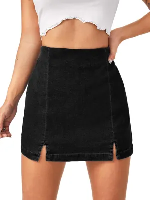 Floerns Women's Casual Split Hem High Waist Denim Skorts Skirt Shorts