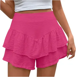 Flowy Shorts for Women Trendy Ruffle Tiered Tummy Control Mini Skirts Dressy Casual Plain High Waisted Pleated Skorts