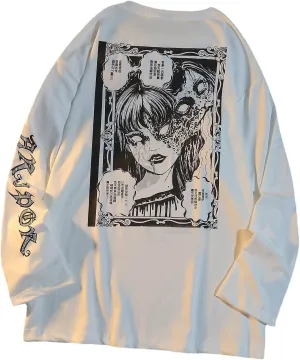 Gothic Cartoon Horror Graphic T-Shirt Women Character Print Loose Punk Japanese Pullover Top Harajuku Street Tees 