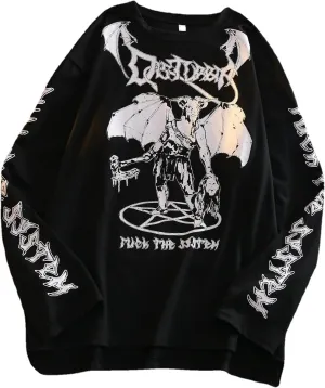 Gothic Cartoon Horror Graphic T-Shirt Women Character Print Loose Punk Japanese Pullover Top Harajuku Street Tees 