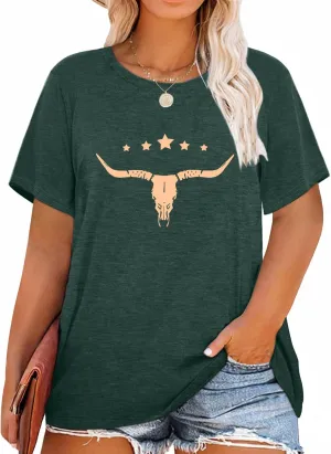 HDLTE Plus Size Women Western Tops Cowboy Graphic Tees Short Sleeve Vintage Cowgirl Shirts for Women