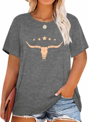 HDLTE Plus Size Women Western Tops Cowboy Graphic Tees Short Sleeve Vintage Cowgirl Shirts for Women