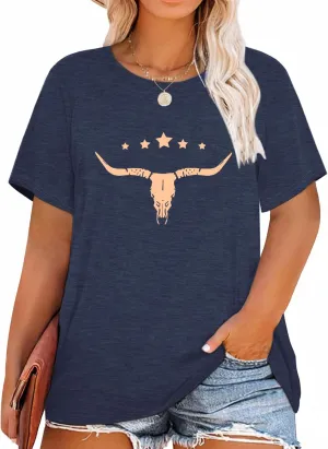 HDLTE Plus Size Women Western Tops Cowboy Graphic Tees Short Sleeve Vintage Cowgirl Shirts for Women