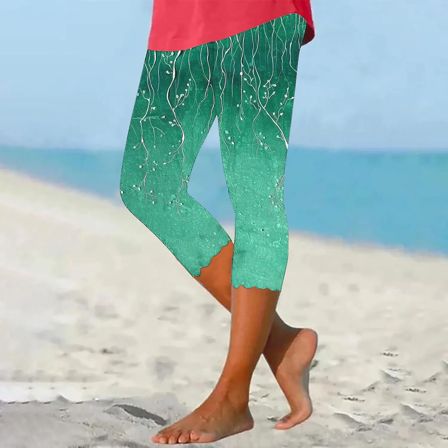High Waisted Leggings for Women Summer Trendy Print Cropped Pants 2025 Casual Slim Fit Yoga Pants Home Lounge Bottoms
