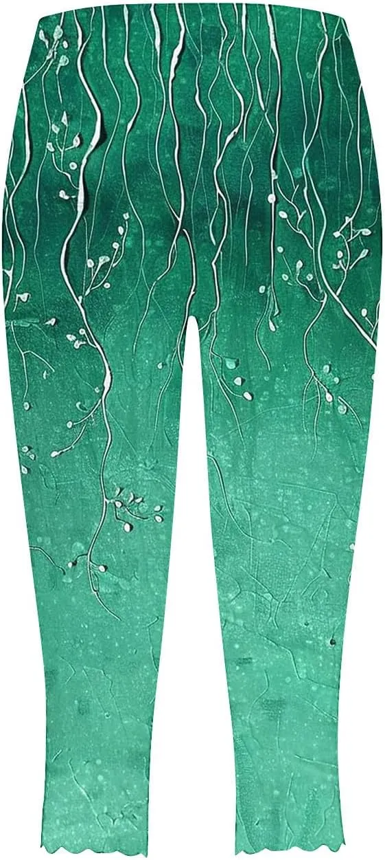 High Waisted Leggings for Women Summer Trendy Print Cropped Pants 2025 Casual Slim Fit Yoga Pants Home Lounge Bottoms