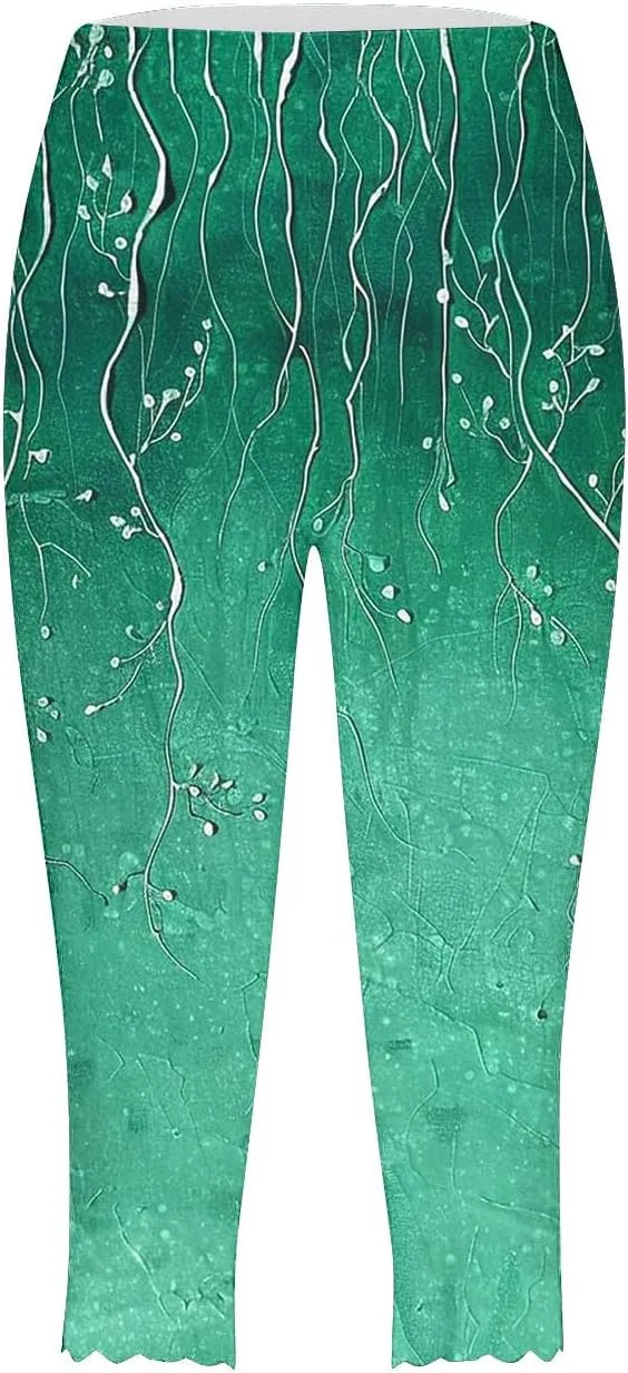 High Waisted Leggings for Women Summer Trendy Print Cropped Pants 2025 Casual Slim Fit Yoga Pants Home Lounge Bottoms