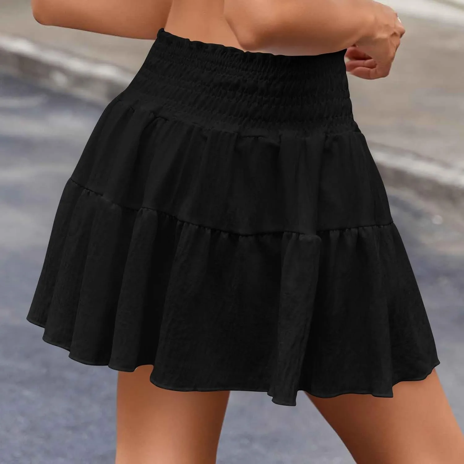 hlysgo Womens Skirts 2025 Summer Flowy A Line Short Skirt High Waisted Ruffle Mini Skirts Peplum Cute Skirt for Teen Girls