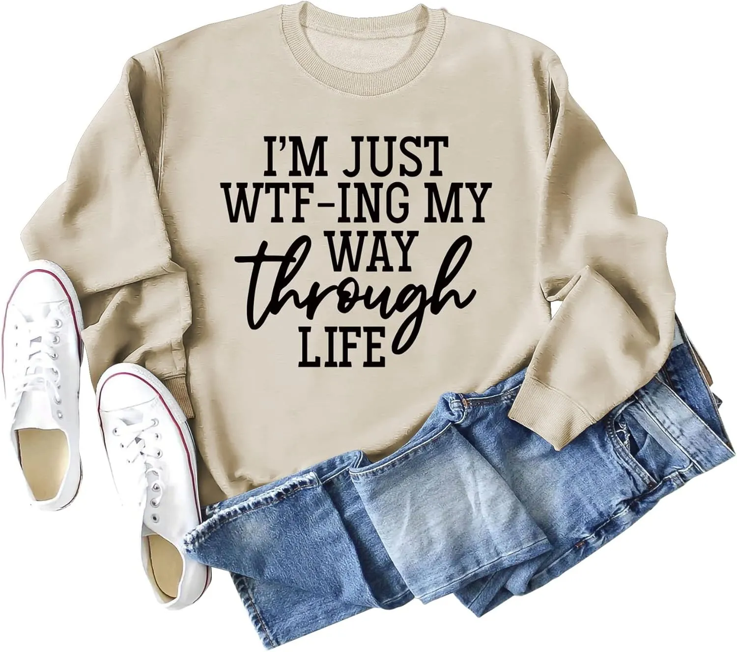 I'm Just WTF-ing My Way Through Life Shirt Ladies Casual Funny Graphic Novetly Top Tees
