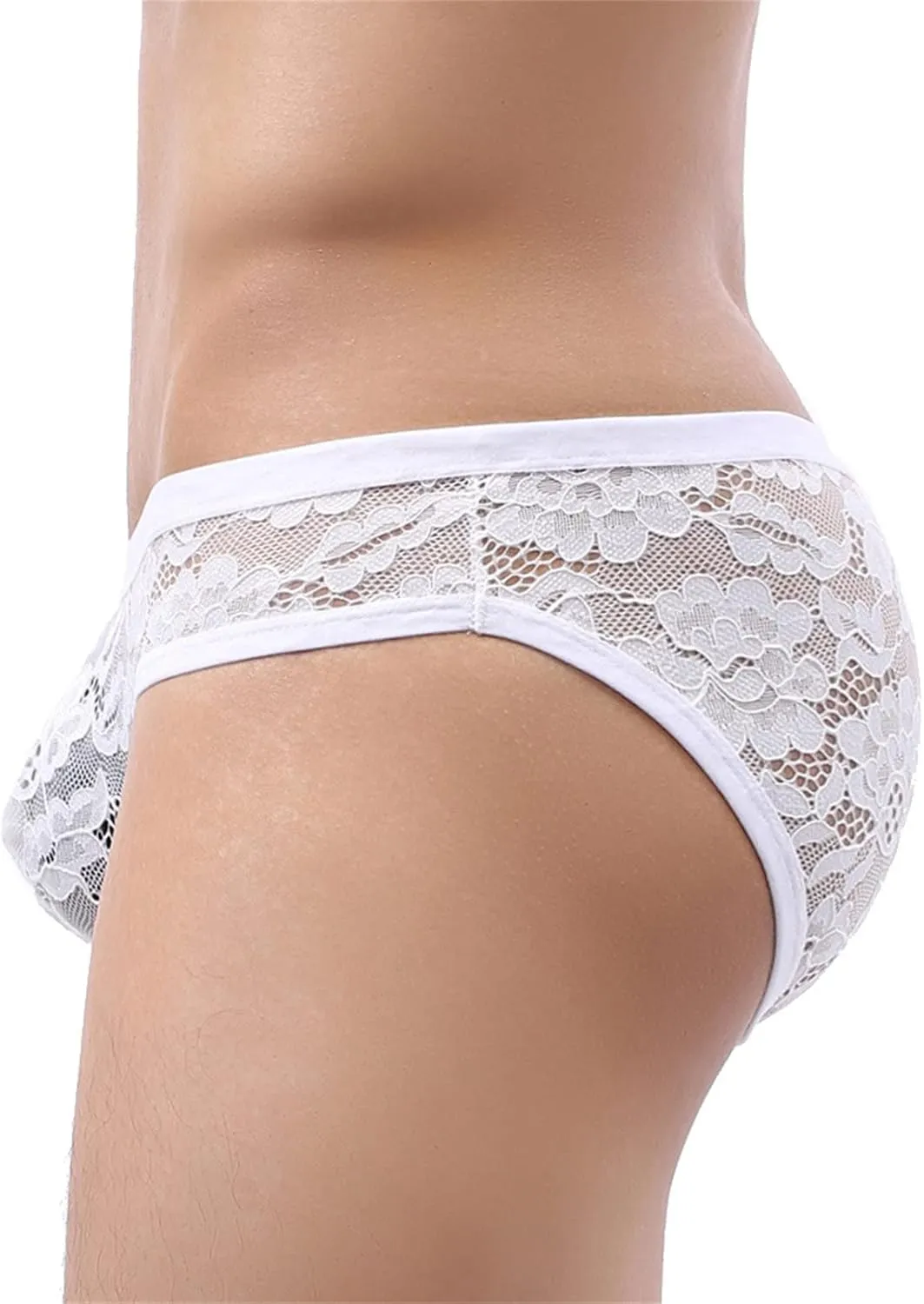JEsilunmaMY Low Rise Briefs for Men Lace Sheer Breathable Pouch Underwear See Through Sexy Lingerie Sissy Panties Bikini