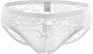 JEsilunmaMY Low Rise Briefs for Men Lace Sheer Breathable Pouch Underwear See Through Sexy Lingerie Sissy Panties Bikini