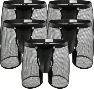 JEsilunmaMY Men's Mesh Leather Pouch Underwear Sexy Low Waist Hollow Boxer Briefs See Through Breathable Shorts Trunks